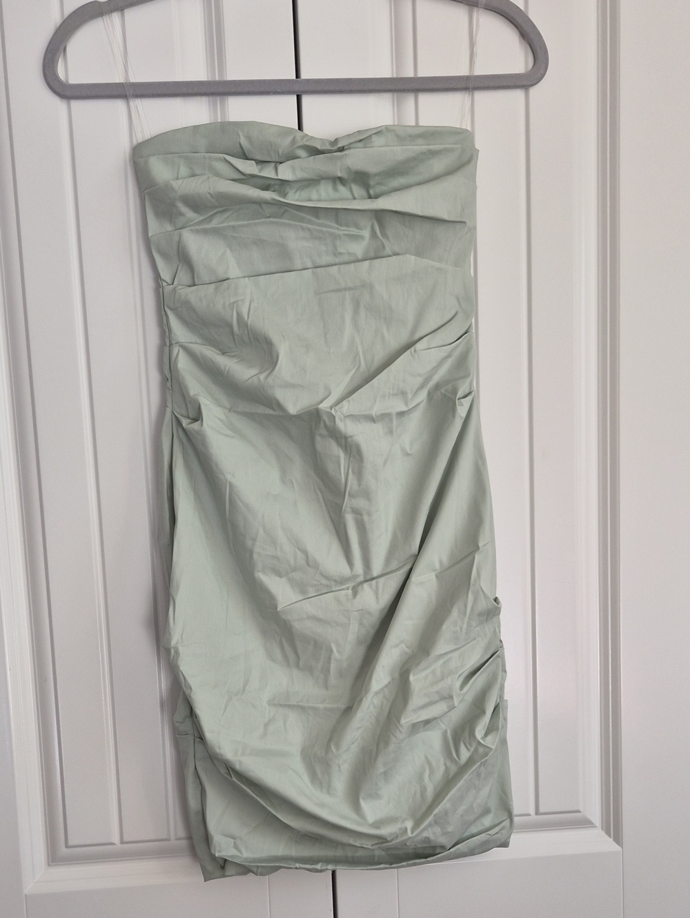 Strapless Ruched Mini Dress in Light Mint